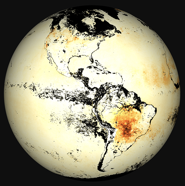 Image showing Aerosol Optical Thickness for October 2020 on a spherical projection. 