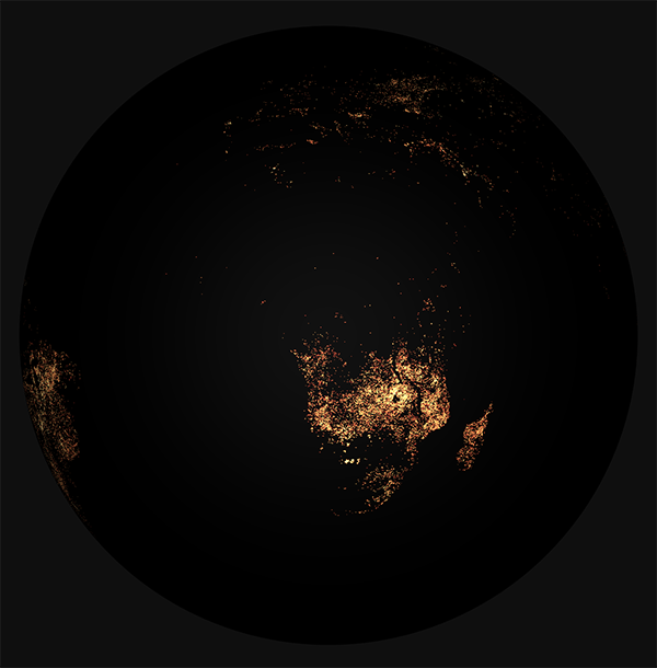 Image showing Active Fires for September 2020 on a spherical projection.