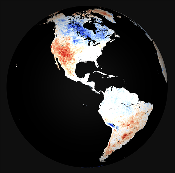 Image showing the Land Surface Temperature Anomaly during the day for October 2020 on a spherical projection.