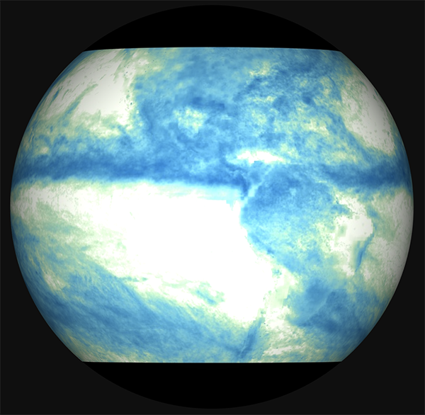 Image showing Rainfall from TRMM for August 2016 on a spherical projection.