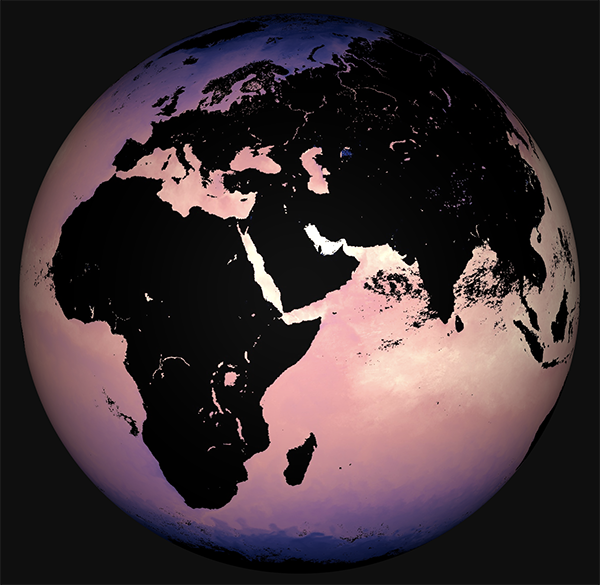 Image showing Sea Surface Temperature for August 2020 on a spherical projection.