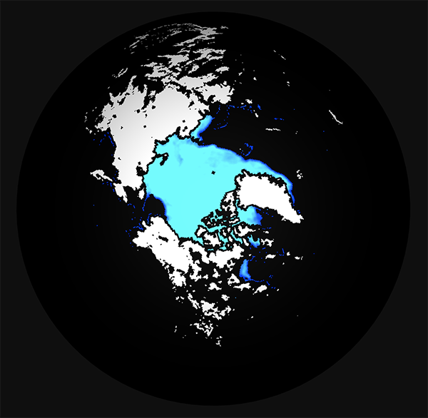 Image showing Sea Ice Concentration and Snow Extent for November 18, 2020 on a spherical projection.